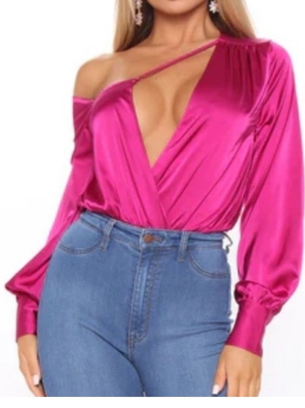 Sitting pretty satin bodysuit fuchsia